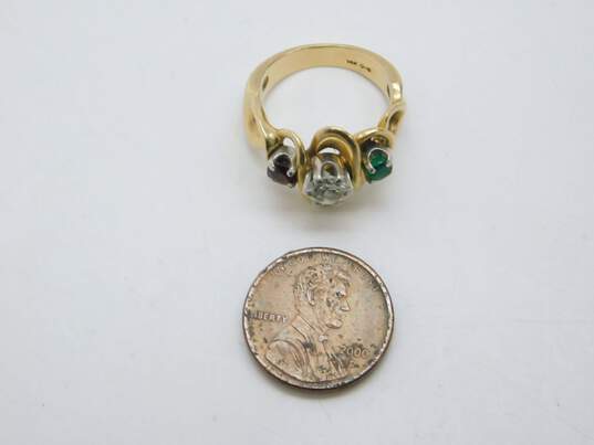 Vintage 14K Yellow Gold 0.56 CT Round Diamond Emerald Garnet Freeform Ring 7.0g image number 5