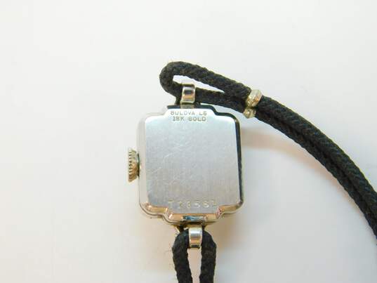 Ladies VTG Bulova 18K White Gold Case 23 Jewels Black Corded Wrist Watch 9.6g image number 6