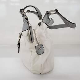 Moderate wear with some scuffs and scratches.  Coach Soho Lynn Soft White Leather Gray Trim Hobo Shoulder Bag alternative image