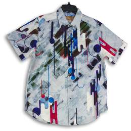 NWT Robert Graham Mens White Abstract Spread Collar Button-Up Shirt Size M