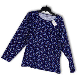 NWT Womens Blue Paisley Round Neck Long Sleeve Pullover T-Shirt Size 2X