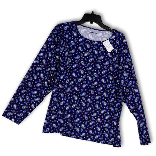 NWT Womens Blue Paisley Round Neck Long Sleeve Pullover T-Shirt Size 2X image number 1