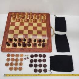 Wooden Chess & Backgammon Combo Set w/ Reversible Board - Complete