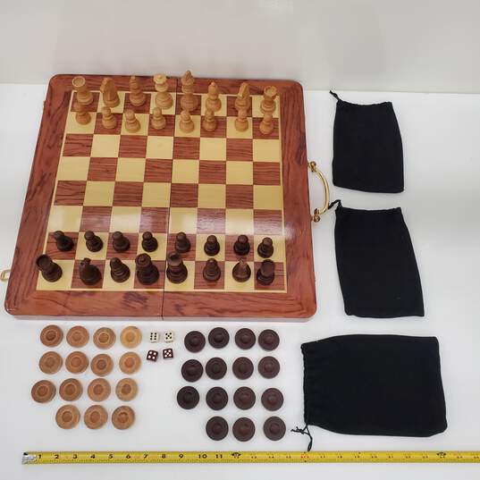 Wooden Chess & Backgammon Combo Set w/ Reversible Board - Complete image number 1