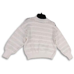 Womens White Knitted Mock Neck Long Sleeve Pullover Sweater Size Large