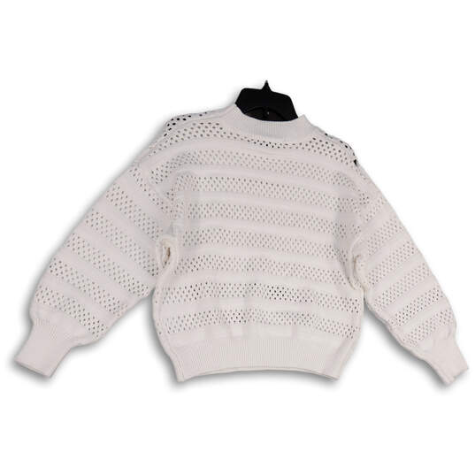 Womens White Knitted Mock Neck Long Sleeve Pullover Sweater Size Large image number 1