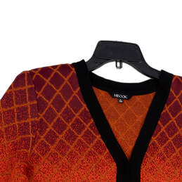 Womens Multicolor Geometric 3/4 Sleeve Side Slit Cardigan Sweater Size XL