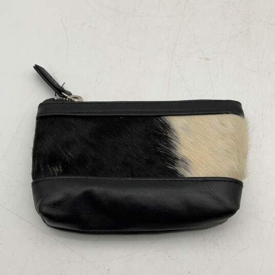NWT Saundra Womens Black White Cowhide Zipper Coin Pouch Purse image number 1