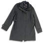 Womens Gray Long Sleeve Pockets Collared Hooded Full-Zip Trench Coat Size L image number 1