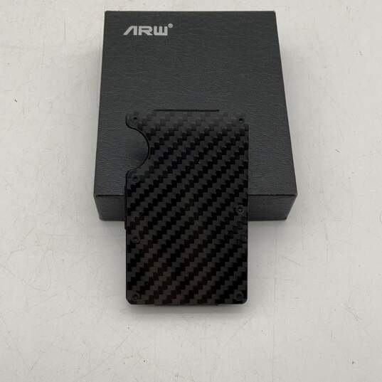 NWT ARW Mens Black Credit Card Holder Carbon Fiber Mini Wallet With Box image number 2