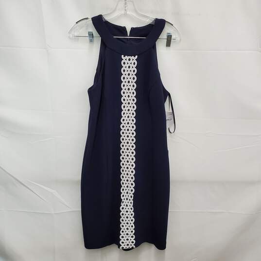 NWT Eliza J WM's Navy Blue Halter Neck Circle Eyelet Mini Dress Size 8 image number 1