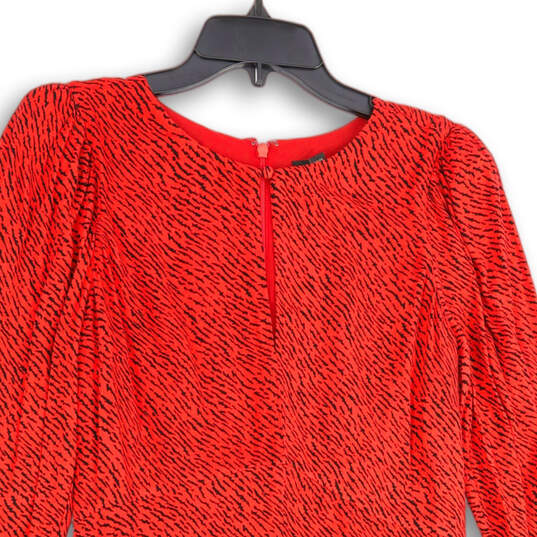 Womens Red Black Animal Print Crew Neck Long Sleeve A-Line Dress Size 6 image number 3