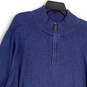Mens Blue Mock Neck Long Sleeve 1/4 Zip Knitted Pullover Sweater Size XXL image number 3