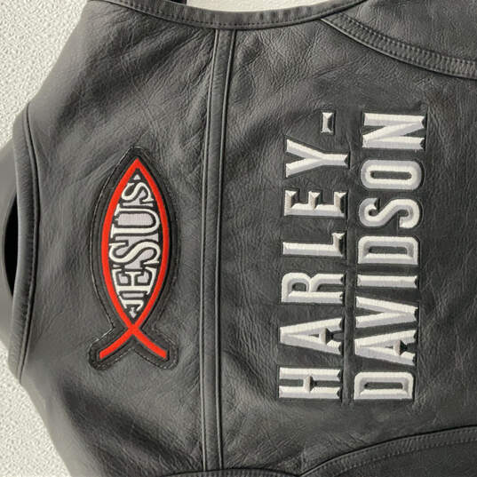 Womens Black Leather Scoop Neck Full-Zip Motorcycle Vest Jacket Sz Medium image number 4