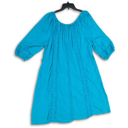 NWT Womens Teal Lace Trim Scoop Neck Pullover A-Line Dress Size 22/24 alternative image