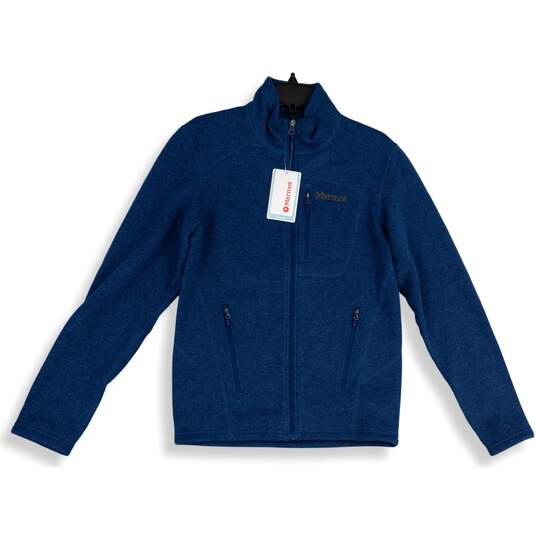 NWT Marmot Mens Drop Line Blue Fleece Mock Neck Long Sleeve Full Zip Jacket Sz S image number 1