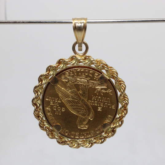 22K Yellow Gold Coin In 14K Yellow Gold Bale Pendant & Bracelet - 38.3g image number 4