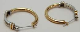 14K Two Tone White & Yellow Gold Sapphire Accent Hoop Earrings 2.2g alternative image