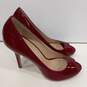 Womens Burgundy Patent Leather Slip On Peep Toe Stiletto Heels Size 9.5M image number 2