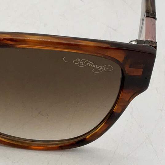 Ed Hardy Womens Brown Tortoise Rhinestone Wayfarer Sunglasses With Case image number 5
