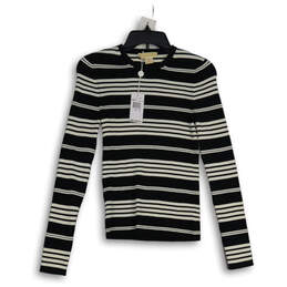 NWT Womens Black White Striped Long Sleeve Pullover Sweater Size M