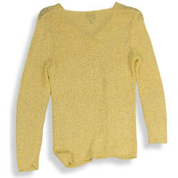 Womens Yellow Crochet V-Neck Long Sleeve Pullover Sweater Size Small alternative image