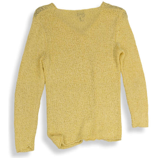 Womens Yellow Crochet V-Neck Long Sleeve Pullover Sweater Size Small image number 2