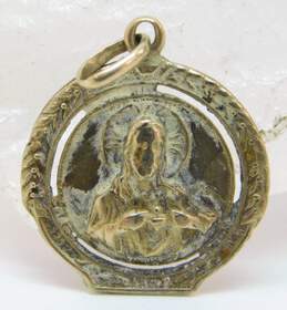 Vintage 12K Yellow Gold Jesus Sacred Heart Religious Medallion Pendant Charm 1.1g