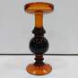 2 Vintage Tortoise & Amber Hand Blown Pillar Candle Holders image number 4