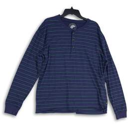 John Bartlett Consensus Mens Green Blue Striped Henley Neck T-Shirt Size XL