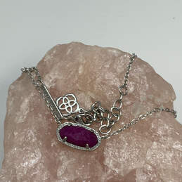 Designer Kendra Scott Silver-Tone Link Chain Red Stone Pendant Necklace