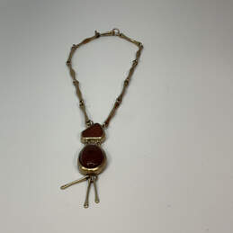 Designer Lucky Brand Gold-Tone Link Chain Clasp Red Stone Pendant Necklace