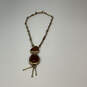 Designer Lucky Brand Gold-Tone Link Chain Clasp Red Stone Pendant Necklace image number 1