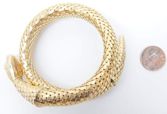 Vintage Whiting & Davis Goldtone Coiled Snake Mesh Wrap Statement Bracelet 61g image number 6