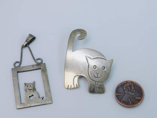Taxco & Mexico Sterling Silver Cat Pendant & Pendant Brooch 21.0g image number 5