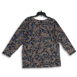 NWT Womens Blue Brown Paisley Long Sleeve Round Neck Blouse Top Size LP alternative image