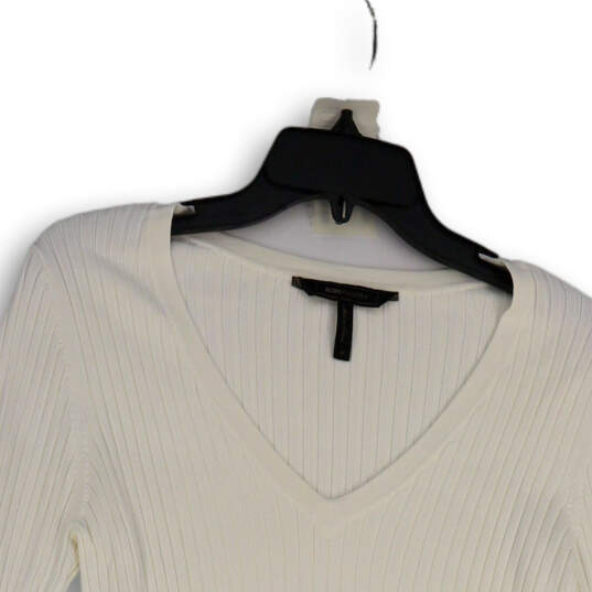 Womens White V-Neck Knitted Long Sleeve Cut Out Elbow Pullover Sweater Sz M image number 3