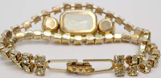 Vintage Icy Rhinestone & Aurora Borealis Rhinestone Gold Tone Necklace Bracelet & Clip On Earrings 42.2g image number 5