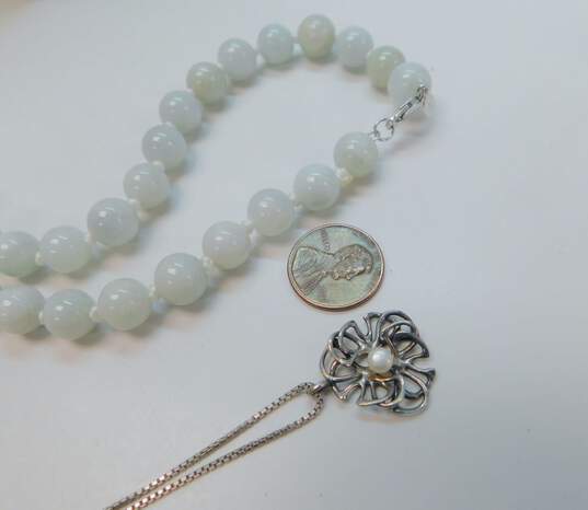 Joy & Artisan 925 Pearl Flower Pendant Box Chain & Aqua Ball Beaded Necklaces 116.5g image number 4