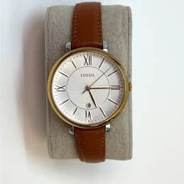 Designer Fossil ES3842 Brown Leather Strap Analog Round Dial Quartz Wristwatch