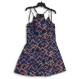 Womens Multicolor Sleeveless V-Neck Spaghetti Strap Fit & Flare Dress Size 14