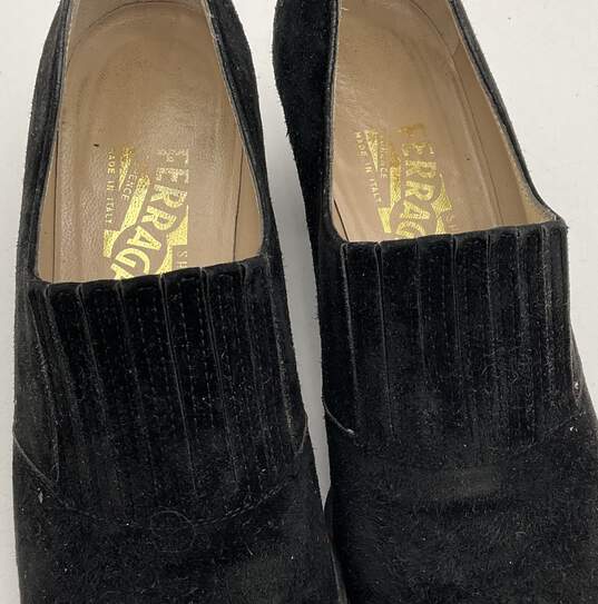 Salvatore Ferragamo Black Suede Heeled Loafers image number 7
