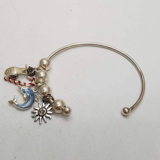 Sterling Silver Marcasite Enamel Multiple Charm Cuff 5.5in Bracelet W/Removable Orb Ends 15.2g image number 1