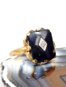 Vintage Art Deco 10K Yellow Gold Onyx Diamond Accent Ring 2.7g