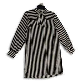 NWT Womens Black White Striped Long Sleeve Office Shift Dress Size Small