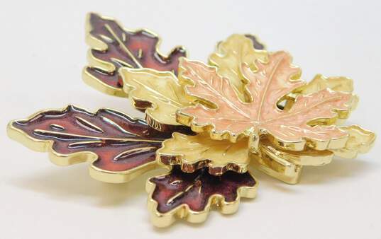 Multi Color Enamel Gold Tone Flowers & Leaves Brooches image number 5