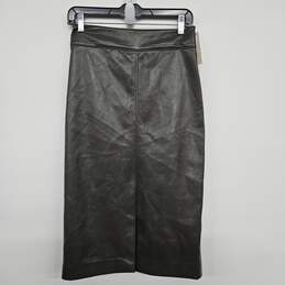Olive Faux Leather Pencil Skirt With Back Slit alternative image