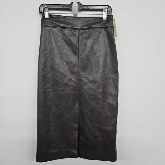 Olive Faux Leather Pencil Skirt With Back Slit image number 2