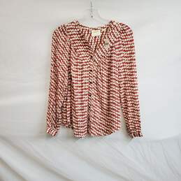 Maeve Red & White Patterned Button Up Blouse WM Size S NWT