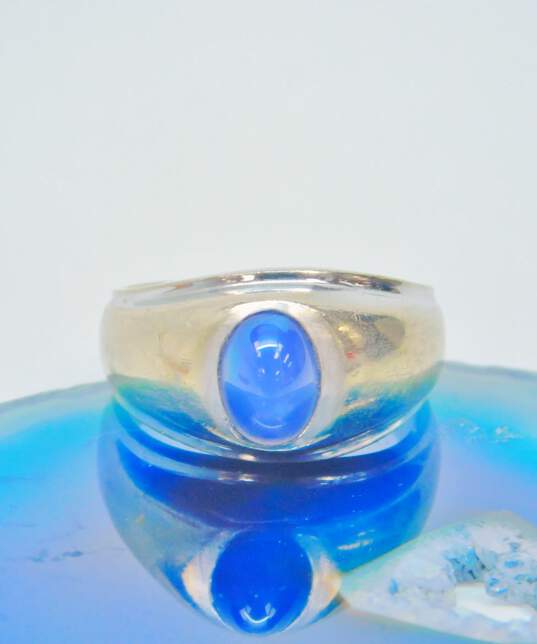 Vintage 14K White Gold Blue Star Sapphire Cabochon Tapered Band Ring 6.0g image number 1